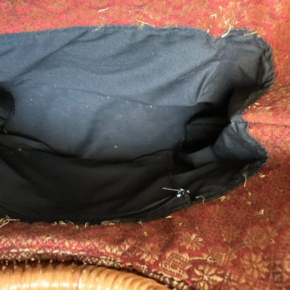 Burgundy & Gold Fabric / wicker bag - Picture 3 of 5